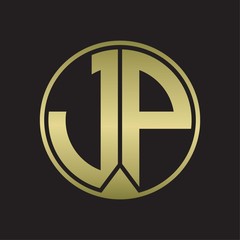 JP Logo monogram circle with piece ribbon style on gold colors