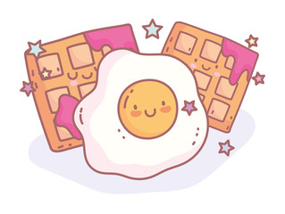 fried egg and waffle with jam menu restaurant cartoon food cute