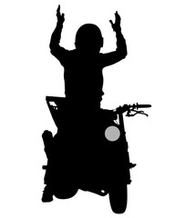 Man in protective clothing rides a sports bike. Isolated silhouette on a white background