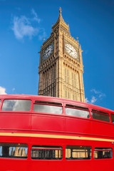 Fototapeta na wymiar Big Ben with red bus in London, England, UK