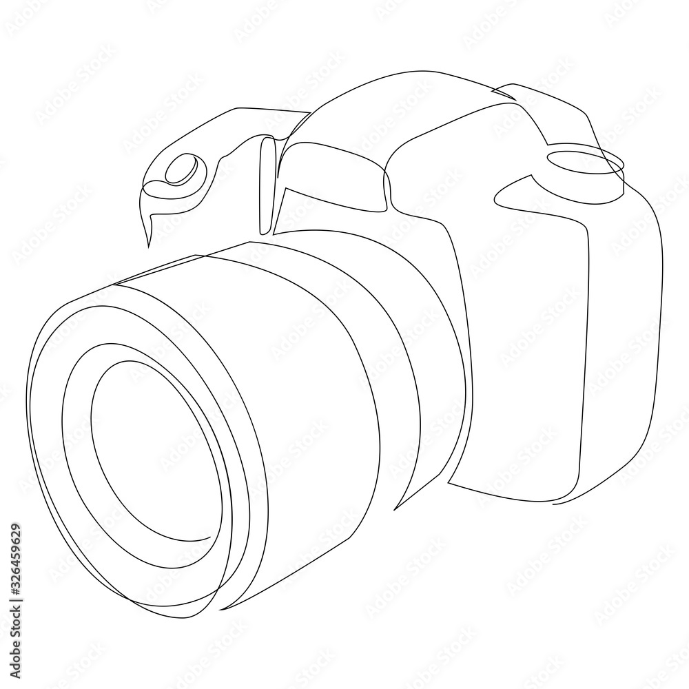 Poster dslr camera digital vector with one continuous single line drawing. minimal art style. photography e