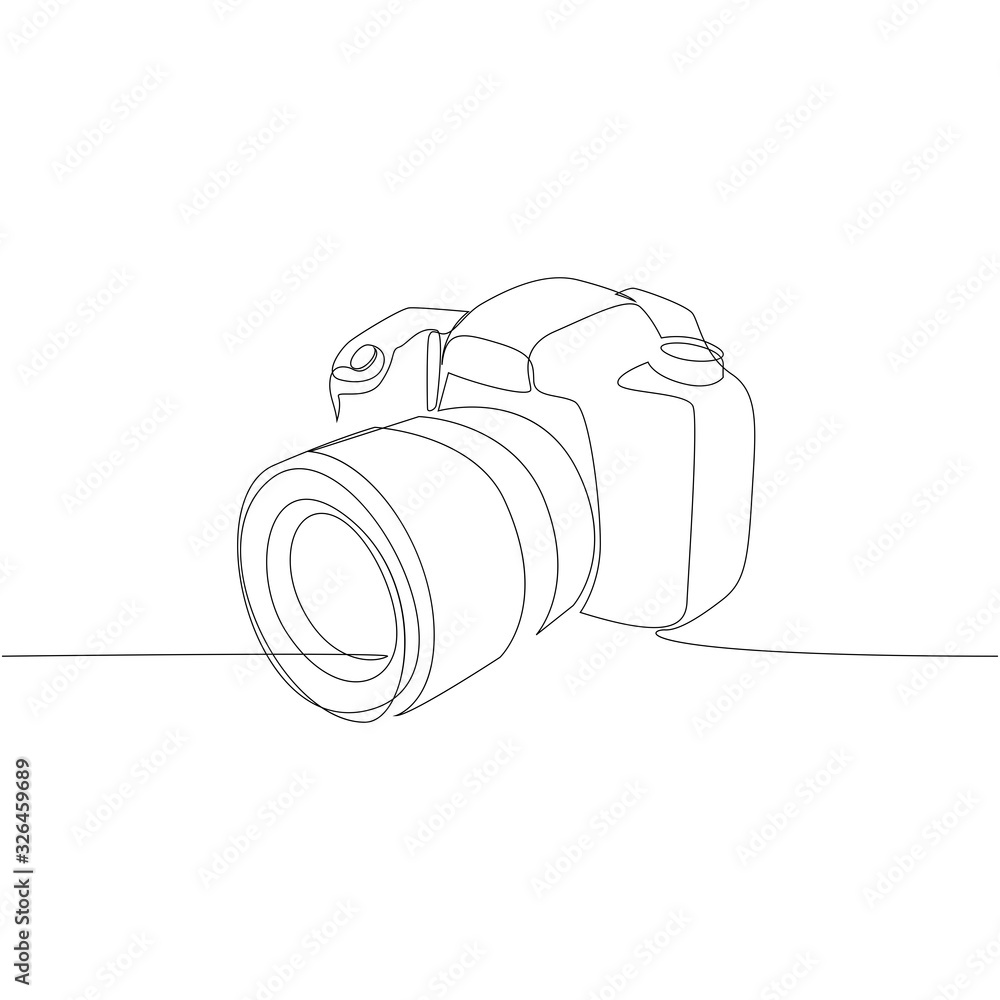 Poster dslr camera digital vector with one continuous single line drawing. minimal art style. photography e