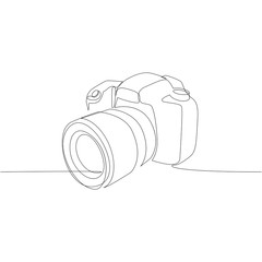 DSLR camera digital vector with one continuous single line drawing. Minimal art style. Photography equipment concept continuous line draw design illustration.