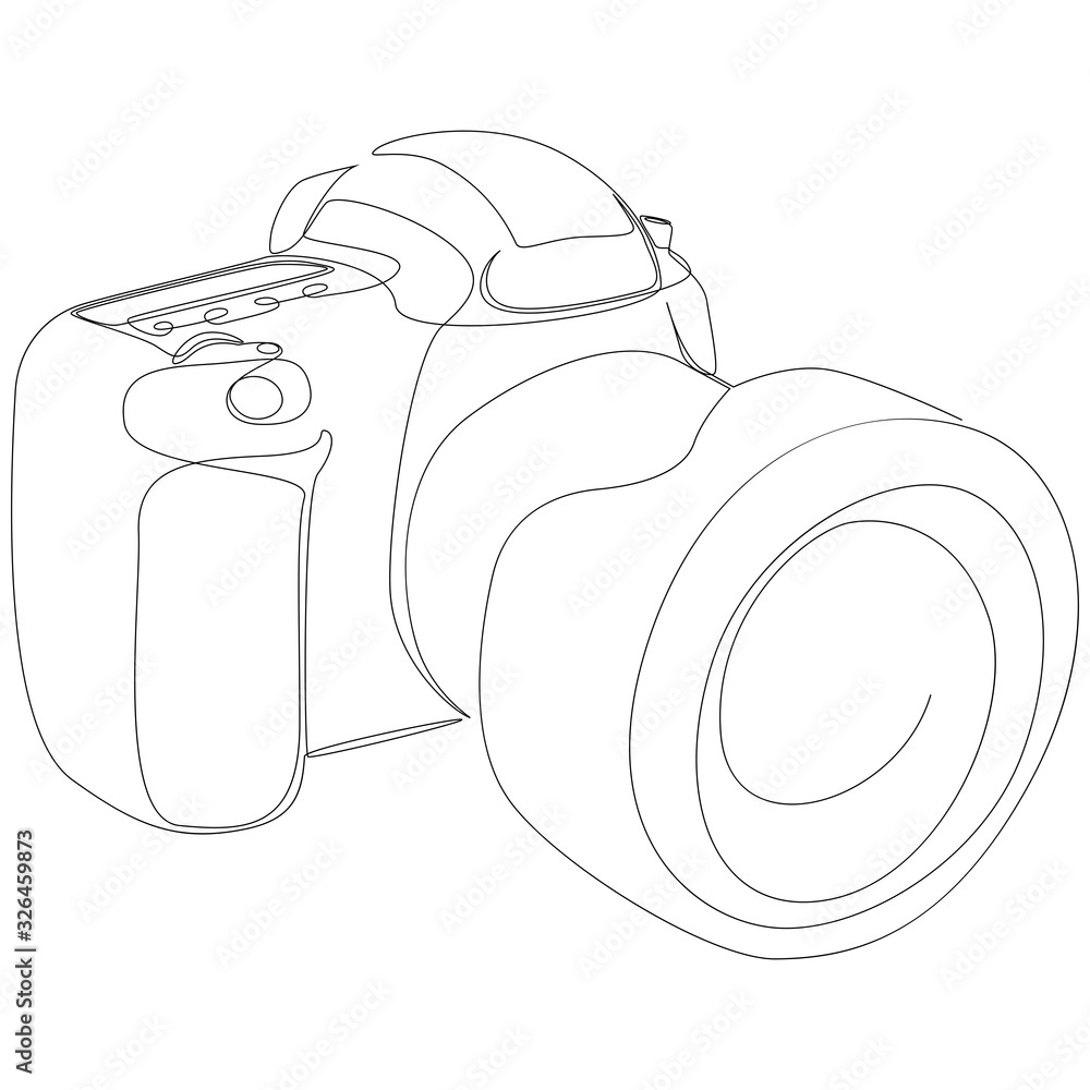 Poster dslr camera digital vector with one continuous single line drawing. minimal art style. photography e