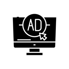 Choosing ads black icon, concept illustration, vector flat symbol, glyph sign.