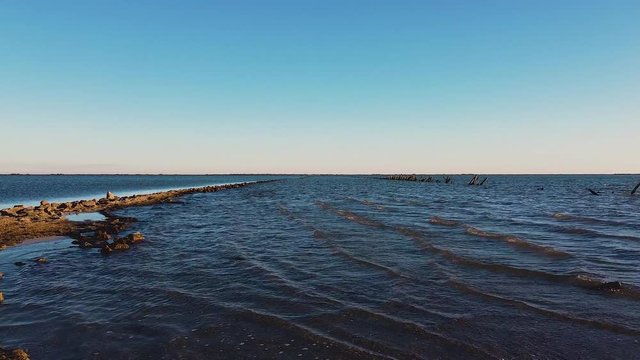 &Eacute;tang de Vic at sunset, coastline drone view, Vic la Gardiole, Languedoc-Roussillon, France, Europe.