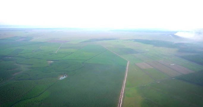 Aerial View of Fire Smoke Above Green Forested Ground in Countryside of Paraguay
