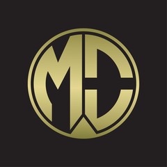 MO Logo monogram circle with piece ribbon style on gold colors