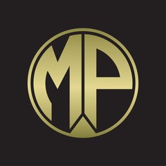 MP Logo monogram circle with piece ribbon style on gold colors