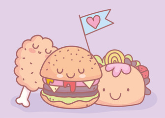 burger taco chicken leg character menu restaurant food cartoon