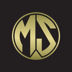 MS Logo monogram circle with piece ribbon style on gold colors
