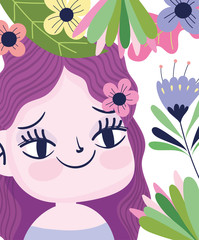 cute girl with flowers foliage decoration botany