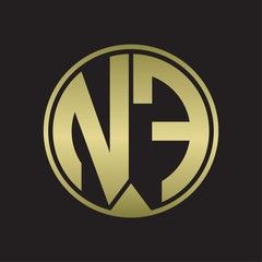 NF Logo monogram circle with piece ribbon style on gold colors