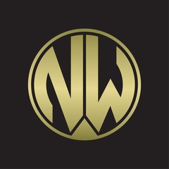 NW Logo monogram circle with piece ribbon style on gold colors