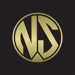 NS Logo monogram circle with piece ribbon style on gold colors
