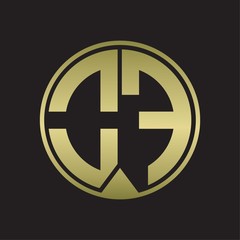 OF Logo monogram circle with piece ribbon style on gold colors