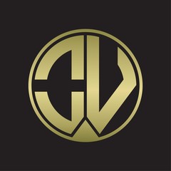 OV Logo monogram circle with piece ribbon style on gold colors