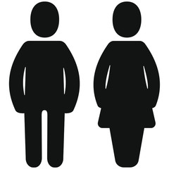 Vector illustration Two people icons. Abstract image. Minimalism. Man and woman. Black silhouette. Minimalism. Designation of a toilet, locker room, bathroom. Stock illustration.