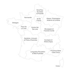 Obraz premium France region map with name labels. Political map. Perfect for business concepts, backgrounds, backdrop, poster, sticker, banner, label and wallpaper.