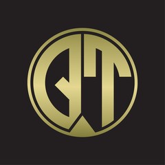 QT Logo monogram circle with piece ribbon style on gold colors