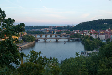 Evening view of the bridge Prague in spring