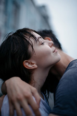 Fototapeta premium Hugging loving boy and girl outside