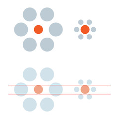 Ebbinghaus illusion. The two orange circles are exactly the same size. 