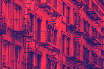 Colorful row of buildings in Greenwich Village New York City NYC