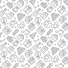 Birthday related seamless pattern with outline icons