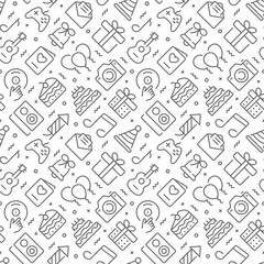 Birthday related seamless pattern with outline icons