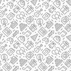 Birthday related seamless pattern with outline icons