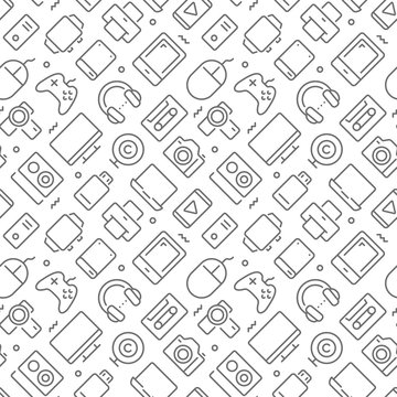 Devices related seamless pattern with outline icons