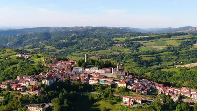 An Aerial View Of Murazzano, Langhe - a characteristic village in Piedmont during the summer time