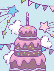 happy birthday chocolate cake with candle stars flags decoration celebration party