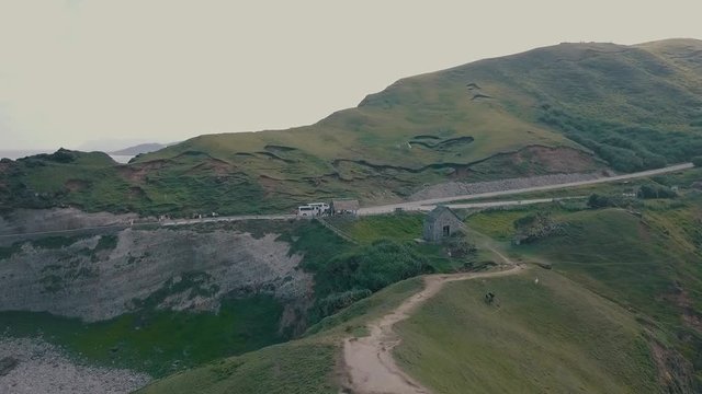 Breathtaking aerial video of a cinematic wonderland of Alapad Rock Formation in Basco Batanes in the Philippines