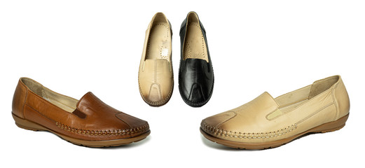 ladies leather shoes models, heels, sneakers, white background for your designs