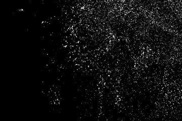 White Grainy Texture Isolated On Black Background. Dust Overlay. Light Coloured Noise Granules. Snow Vector Elements. Digitally Generated Image. Illustration, Eps 10.