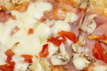 pizza with peppers and mushrooms, sesame and olives