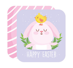 happy easter cute rabbit with chicken in head cartoon