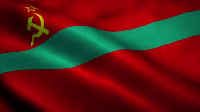 Pridnestrovian Moldavian Republic flag waving in the wind. Sign of Transnistria seamless loop animation. 4K