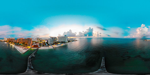  360 degree sunset in Cancun, aerial photo