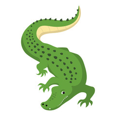 Predatory alligator crocodile with open mouth and fangs, wild animal vector isolated