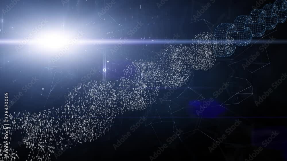 Poster abstract blockchain concept animation on dark, shiny background.
