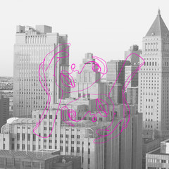 Female body drawned with colorful lines design technique travelling all around the world. Modern design. Contemporary artwork, collage. Concept of travel, vacation, trip, inspiration, imagination.
