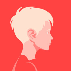Head of a little European boy in profile. The face of a happy child on the side. Portrait. Avatar. Vector flat illustration