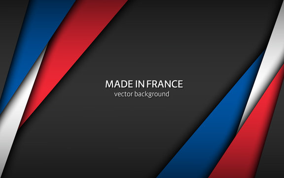 Made in France, modern vector background with French colors, overlayed sheets of paper in the colors of the French tricolor, abstract widescreen background