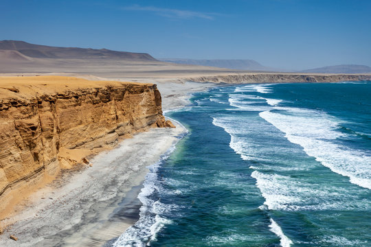 Cliff ocean view Paracas National Reserve, Peru.