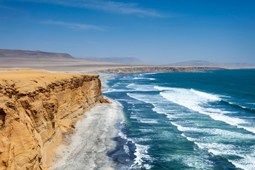 Cliff ocean view paracas peru, National Reserve, Pacific Ocean.