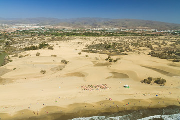 Aerial photos of Maspalomas beach from helicopter