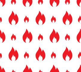 Fire icon background. Seamless pattern of red flame. Burning bonfire. Hot, dangerous, attentive concept. Vector isolated on white background